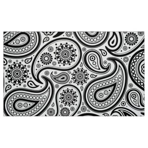 Black  White Vintage Paisley Pattern Fabric