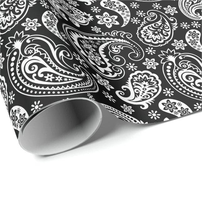 Black & White Vintage Paisley Wrapping Paper (Roll Corner)