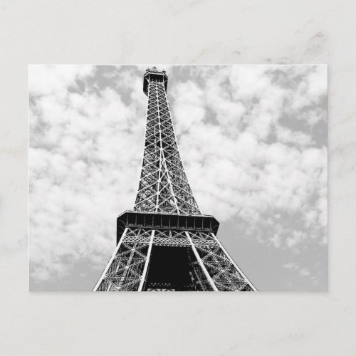 Black  White Vintage Paris Eiffel Tower Postcard