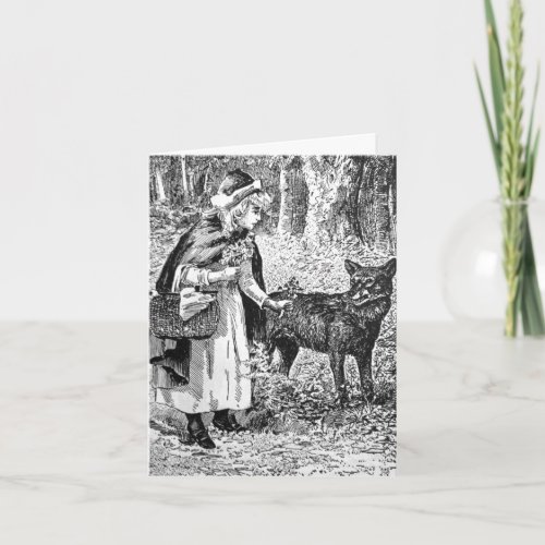 Black White Vintage Red Riding Hood Basket Wolf Card