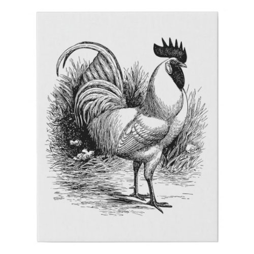 Black white Vintage rooster home office decor Faux Canvas Print