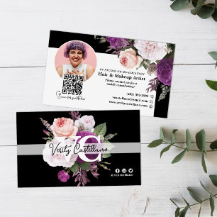 Black & White Vintage Roses Floral Beauty Stylist Business Card