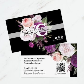 Black & White Vintage Roses Floral Simple Personal Business Card by CyanSkyDesign at Zazzle