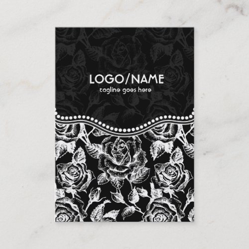 Black &amp; White Vintage Roses Pattern-Customized Business Card Template