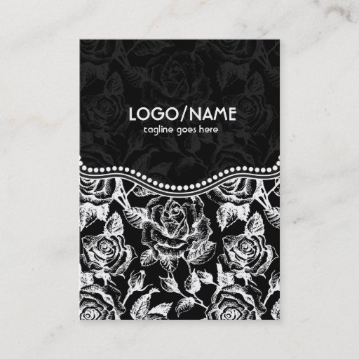 Customizable Black &amp; White Vintage Roses Pattern-Customized Business Card Template