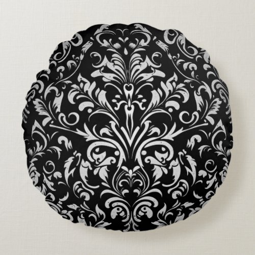 Black white vintage round pillow