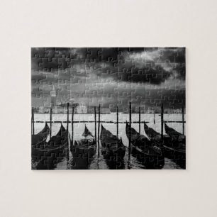 Black White Vintage Venice Canal Travel Jigsaw Puzzle