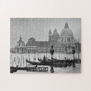 Black White Vintage Venice Canal Travel Jigsaw Puzzle