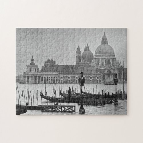 Black White Vintage Venice Canal Travel Jigsaw Puzzle