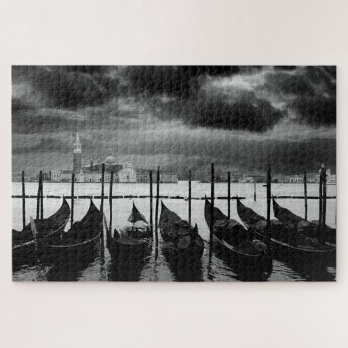 Black White Vintage Venice Canal Travel Jigsaw Puzzle