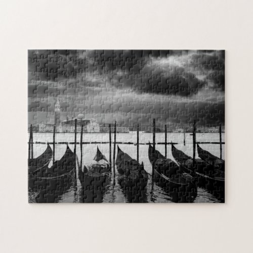 Black White Vintage Venice Canal Travel Jigsaw Puzzle