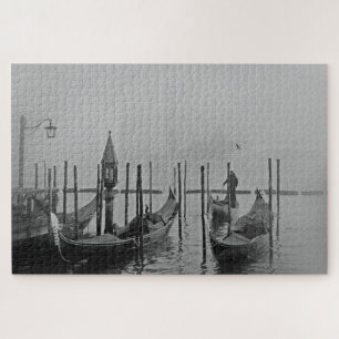 Black White Vintage Venice Canal Travel Jigsaw Puzzle