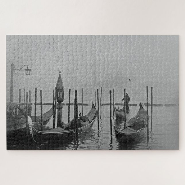 Black White Vintage Venice Canal Travel Jigsaw Puzzle (Horizontal)