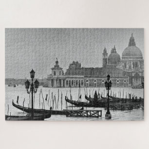 Black White Vintage Venice Canal Travel Jigsaw Puzzle