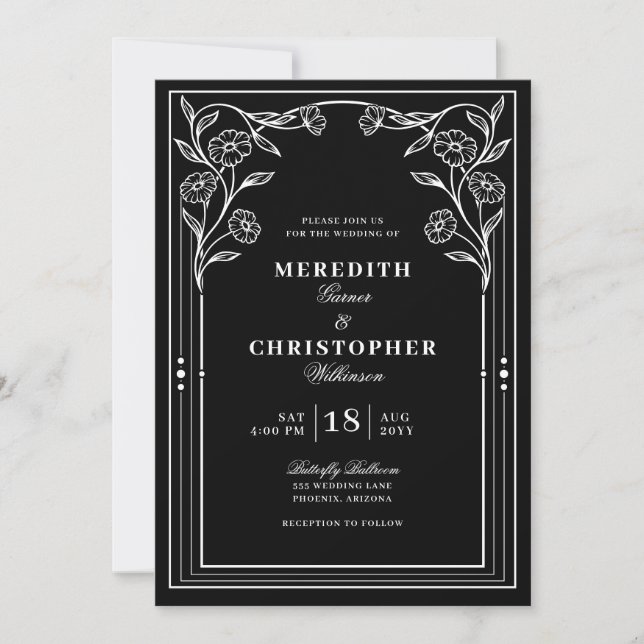 Black White Vintage Wedding Invitation (Front)
