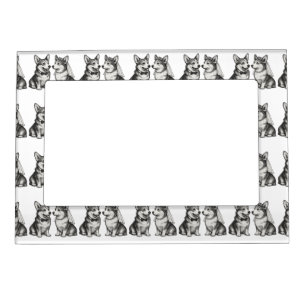 Black & White Vintage Whimsical Corgi Wedding Magnetic Frame