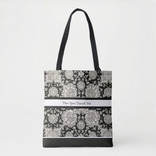 Black  white Vintage William Morris Pattern  Tote Bag