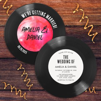 Black White Vinyl Record Pink Disco Ball Wedding