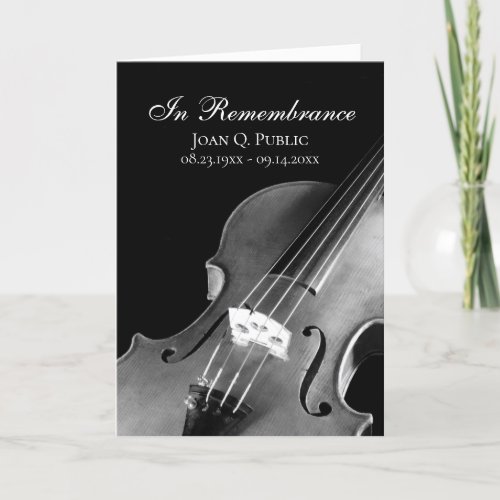 Black White Violin Musician Funeral Service Folded Program