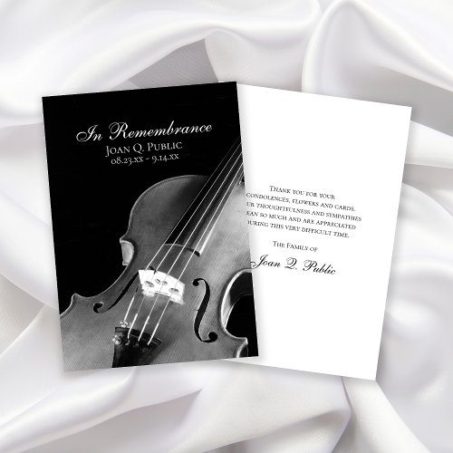 Black White Violin Musician Funeral Sympathy Thank You Card