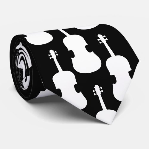 Black  white violin silhouette violinist neck tie
