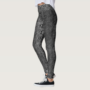 Black White Viper Python Cobra Snakeskin Leggings