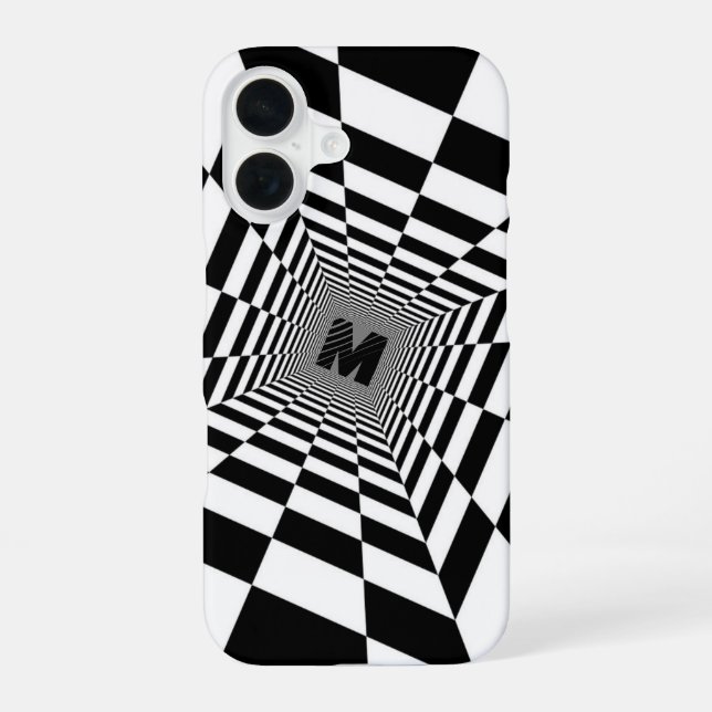 Black & White Visual Illusion, Monogram or Initial Iphone Case (Back)