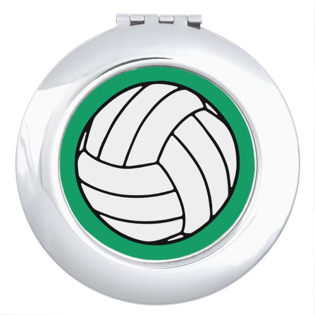 Black/White Volleyball Ball on Shamrock Green Compact Mirror (Front)