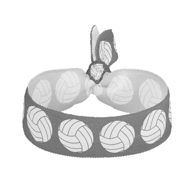Black / White Volleyball Balls on Black Ribbon Hair Tie (Front)