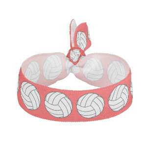 Black / White Volleyball Balls on Red Elastic Hair Tie
