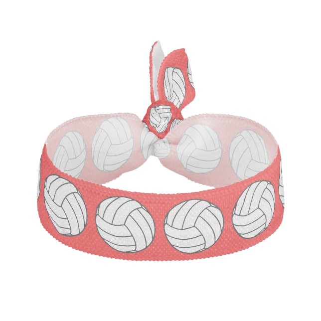 Black / White Volleyball Balls on Red Elastic Hair Tie (Front)