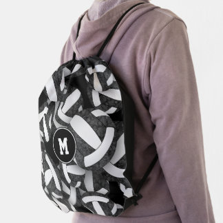 black white volleyball girls team colors drawstring bag