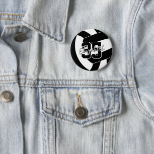 black white volleyball team colors button