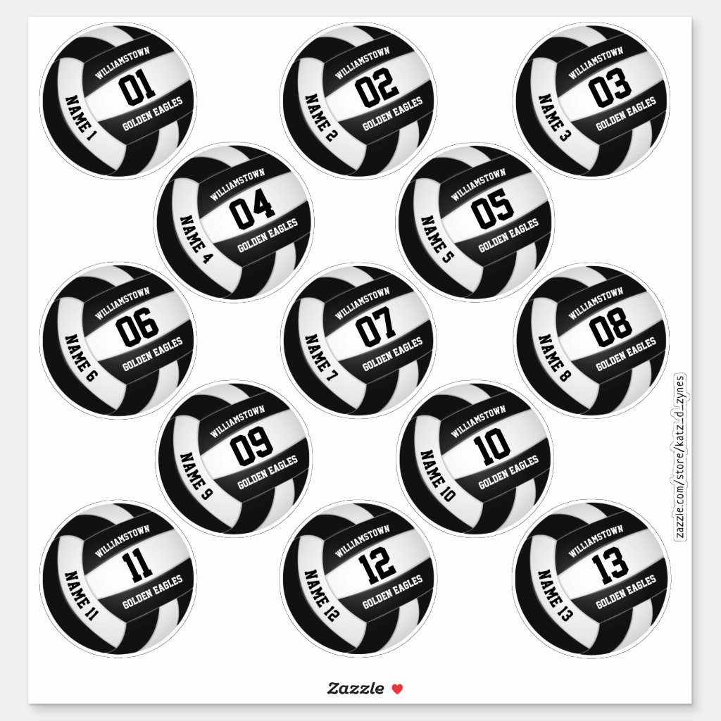 black white volleyball team colors players name sticker