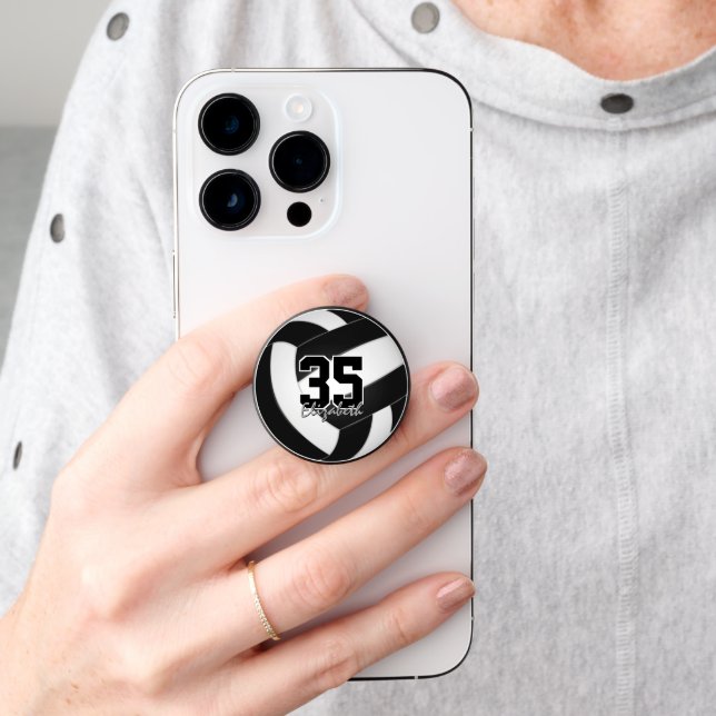 black white volleyball team colors w her name PopSocket (Hand)