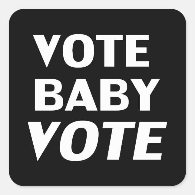 black & white "vote baby vote" round sticker (Front)