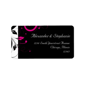 Black +White w/Fuchsia Reverse Swirl Wedding Label