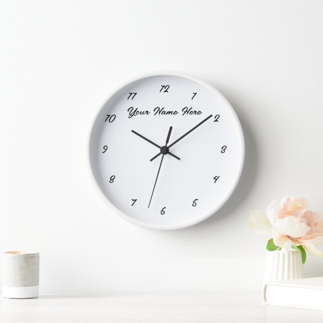 Black White Wall Clock - Custom Text and Colors (Home)