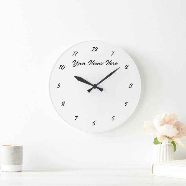 Black White Wall Clock with Custom Text and Colors (Home)