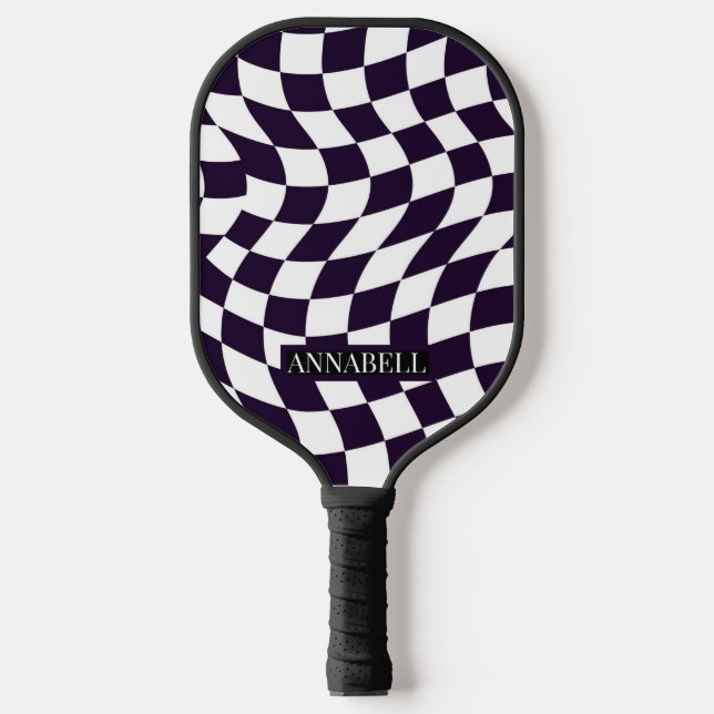 Black & White Warped Checkerboard Pattern custom  Pickleball Paddle (Front)