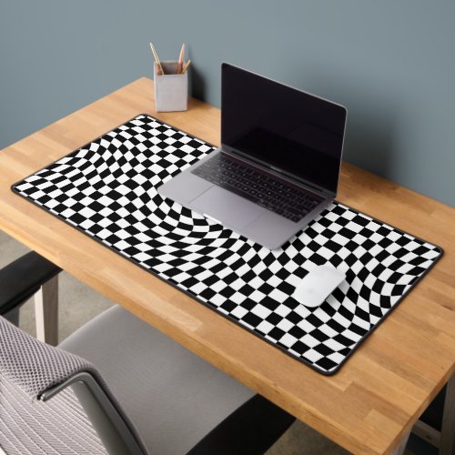 Black  White Warped Checkered Checkerboard Desk Mat