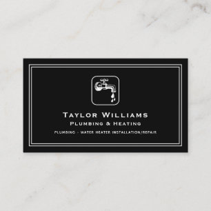 Black White Water Drop Faucet Tap Plumber Plumbing Business Card