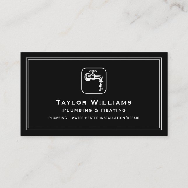 Black White Water Drop Faucet Tap Plumber Plumbing Business Card (Front)