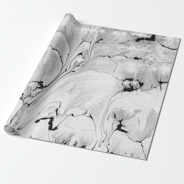 Black, white water texture design, marbling paper (Unrolled)