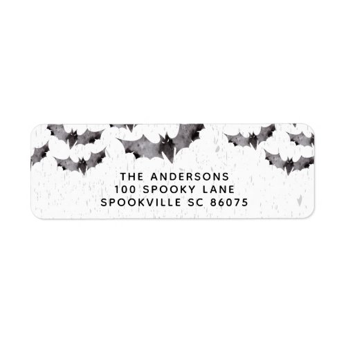 Black & White Watercolor Bats Halloween Label