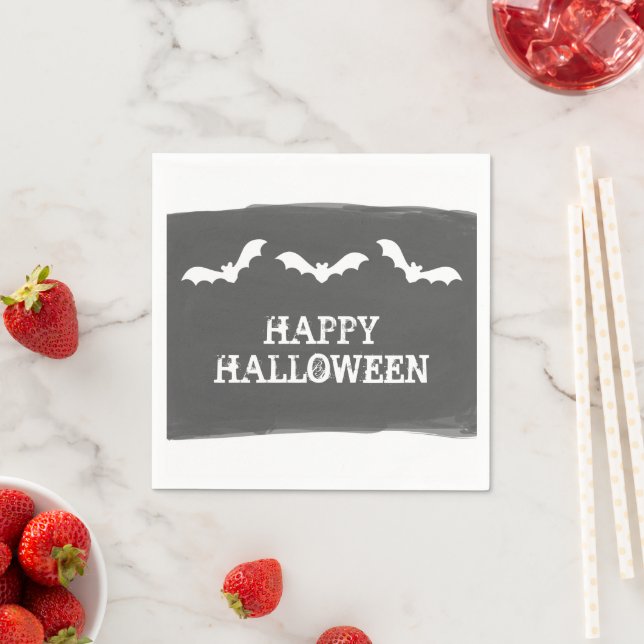 Black White Watercolor Bats Halloween Paper Napkins (Insitu)
