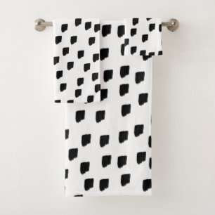 Black & White Watercolor Brushstroke Bath Towel Set