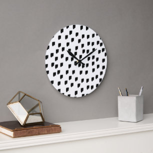 Black & White Watercolor Brushstroke Large Clock