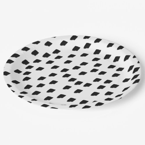 Black  White Watercolor Brushstroke Paper Plates