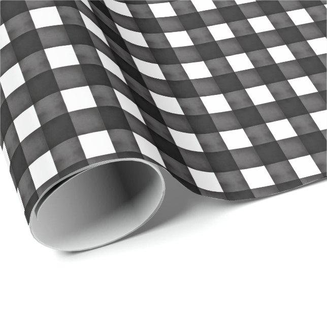 Black & White Watercolor Buffalo Plaid Wrapping Paper (Roll Corner)